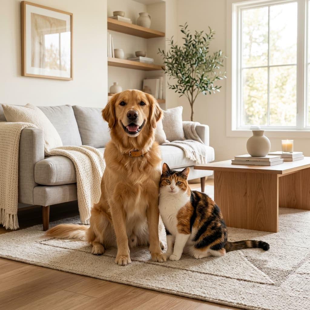 Happy dog and cat in a modern home